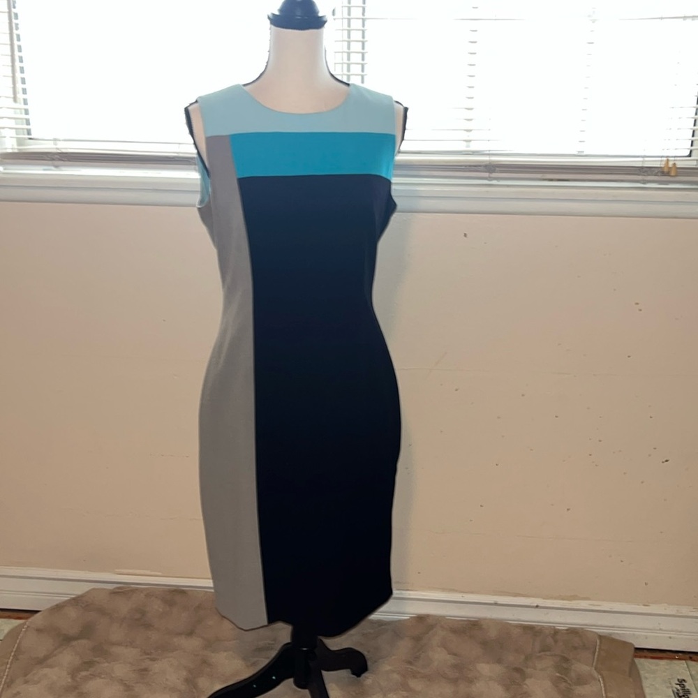 Colorblock Sleeveless CK Sheath Dress